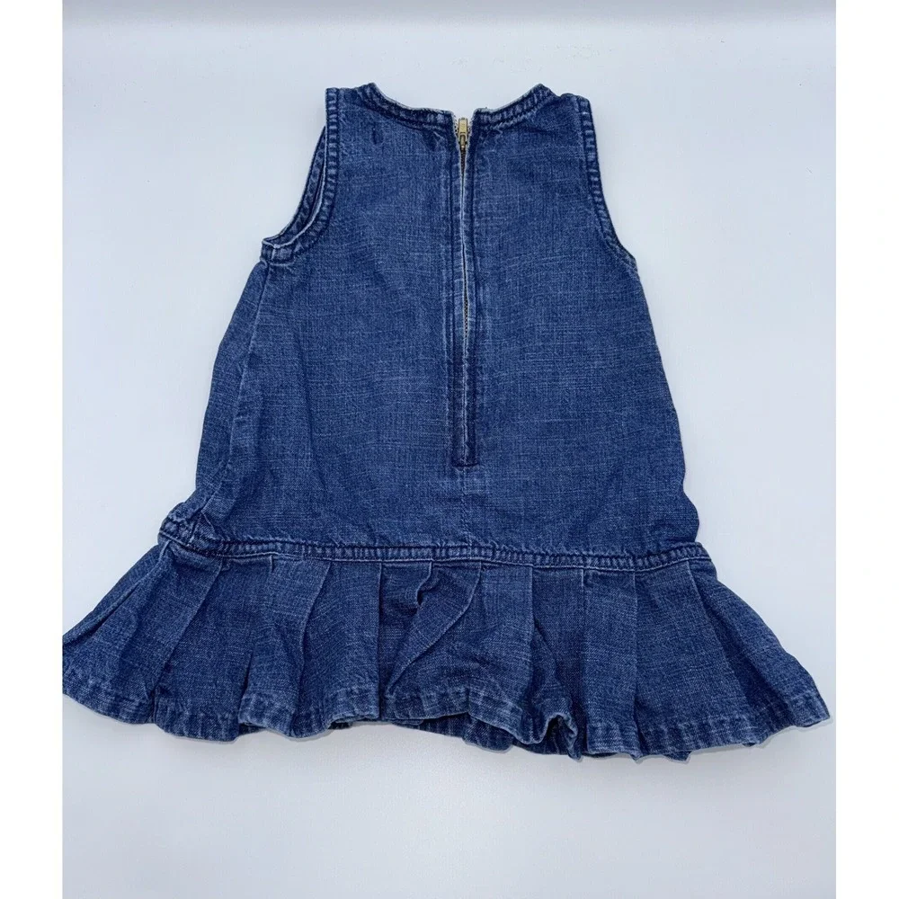 Vintage Ralph Lauren Denim Infant Dress Size 9m Classic Ruffled Hem Embroidered